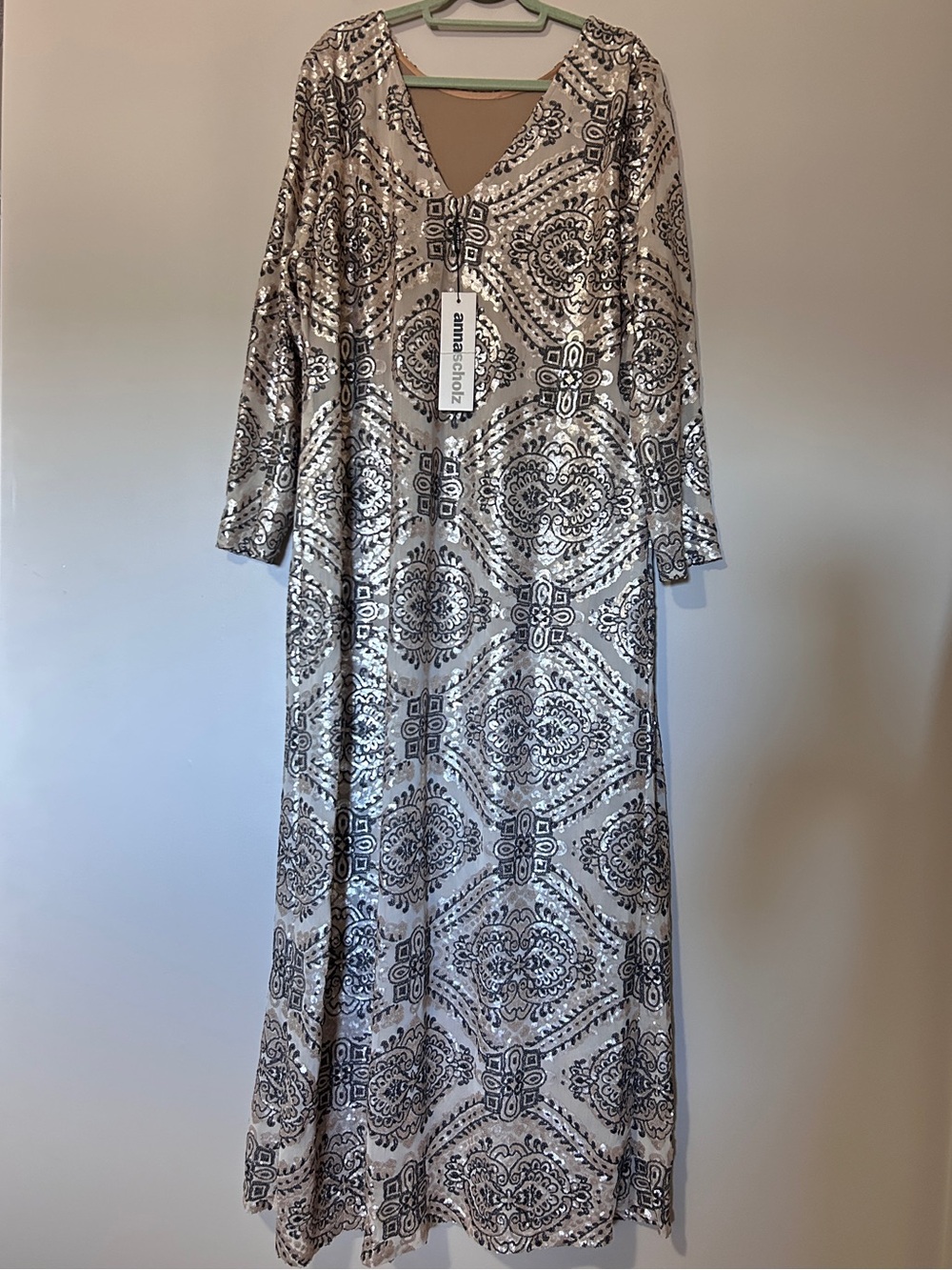 Anna Scholz Maxi Dress V-Neck sequin embellishments.